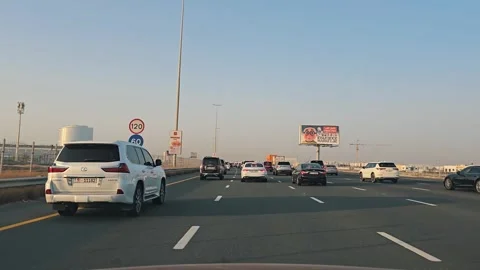 Abu Dhabi, United Arab Emirates - 06/13/2024: Slow moving Traffic on Stock Footage 278035519