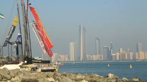 Abu Dhabi view with sailboat Stock Footage 45897708