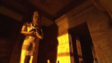 Abu Simbel Main Temple Interior Camera Pan upwards Stock Footage 136567525