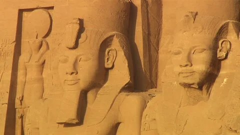 Abu Simbel Main Temple Outside Two Statue Heads Stock Footage 136897567