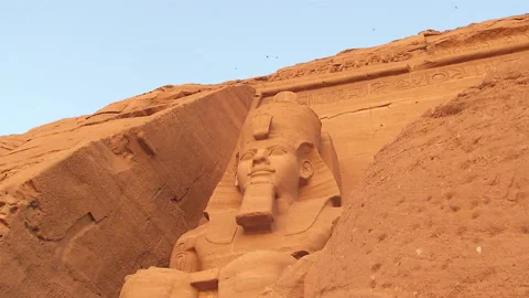 Abu Simbel Main Temple Outside Head Zoom Stock Footage 136897677