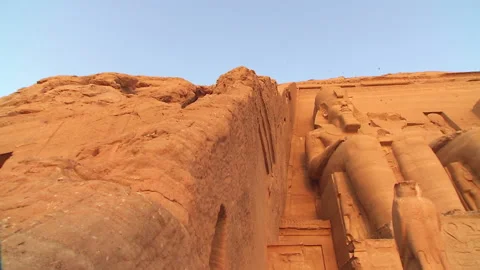 Abu Simbel Main Temple Outside Camera Pan Sideways Version 2 Stock Footage 136897718