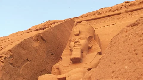 Abu Simbel Main Temple Outside Head Zoom Out Stock Footage 136897851