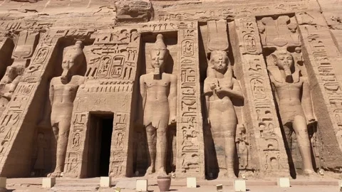 Abu Simbel, a rock in Nubia, two ancient Egyptian temples, the time of Ramses II Stock Footage 213957622