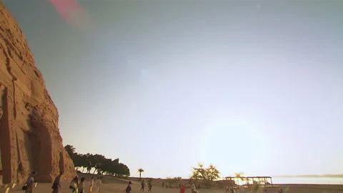 Abu Simbel Second Temple Outside Pan Stock Footage 136898103