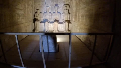 Abu Simbel Temple. Four statues of divinities inner sanctuary Egypt Nov16 2022 Stock Footage 307057438