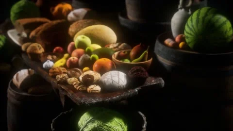 Abundant Medieval Feast Table. Stock Footage 305808386