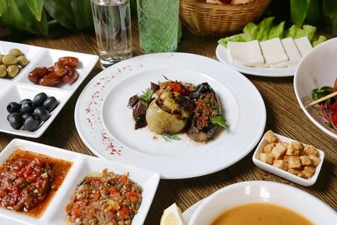 Abundant Table Displaying an Array of Delectable Dishes Stock Photos