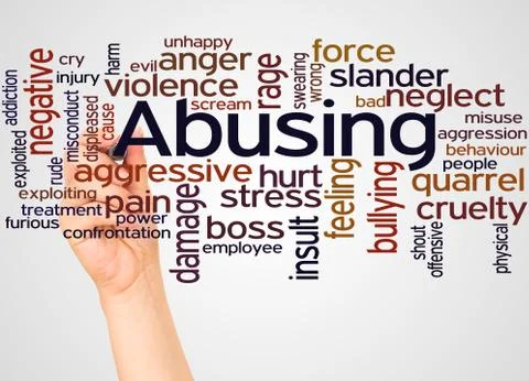 Abusing word cloud and hand with marker concept Foto stock