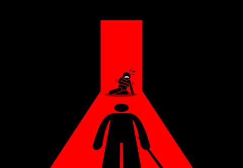 Abusive father beating and torturing his son. Stock Illustration