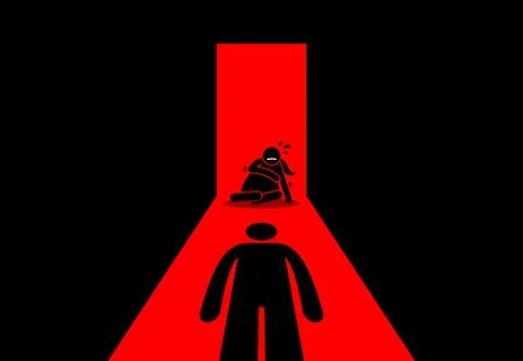 Abusive husband beating and rape his wife. Stock Illustration
