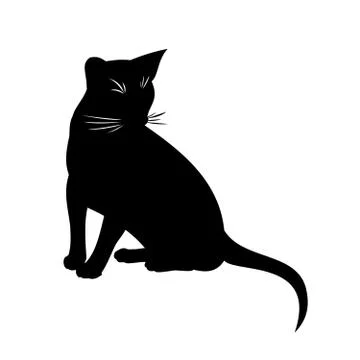 Abyssinian cat vector isolated illustration. black and white silhouette of si Stock Illustration
