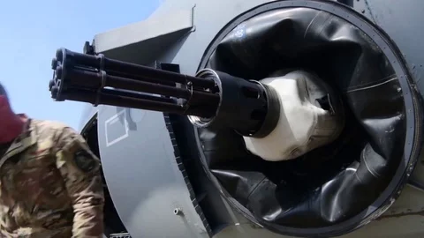 AC-130 Spectre, Automatic Gun, preparation for shooting Stock Footage 121891788