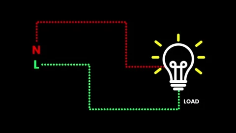 AC light switch circuit diagram animation with electrical current flow scheme Stock Footage 346514462
