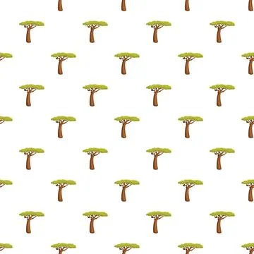 Acacia trees cartoon pattern seamlessly repeating wallpaper Stock Illustration