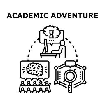 Academic adventure exploring new ideas and research concepts Illustrazione stock