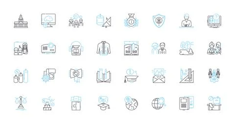Academic aspects linear icons set. Research, Learning, Teaching, Writing Stock Illustration