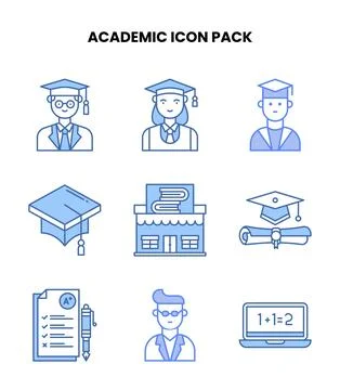 Academic Blue Bundle Icons Pack 스톡 일러스트