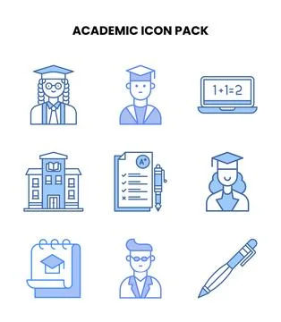 Academic Blue Vector Icons Pack Stock Illustration