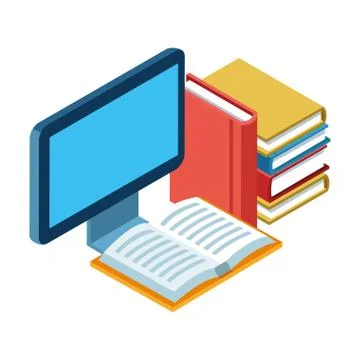 Academic books and computer screen Stock Illustration