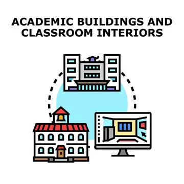 Academic building classroom interior design planning Stock Illustration