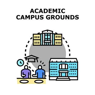 Academic campus grounds with education and learning activities 库存插图