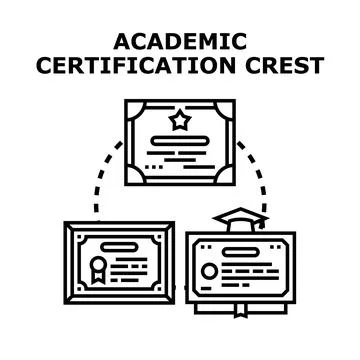 Academic certification crest depicting diplomas and degrees Stock Illustration
