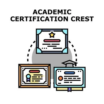 Academic certification crest depicting diplomas and degrees Stock Illustration