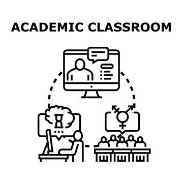 Academic classroom learning with digital education and diverse discussion Stock Illustration
