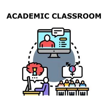 Academic classroom learning with digital education and diverse discussion 스톡 일러스트