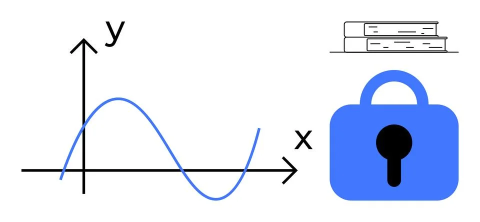 Academic Data Security with Graph, Books, and Padlock Stock Illustration