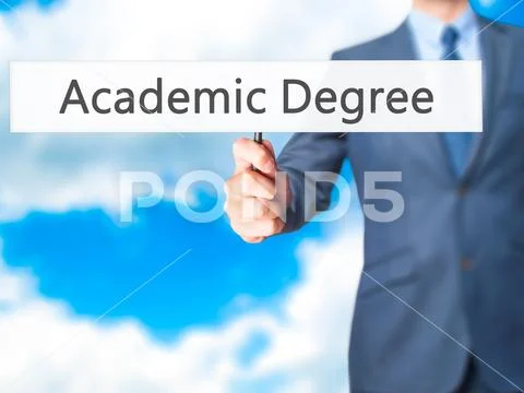 Academic Degree - Business man showing sign Stock Photos