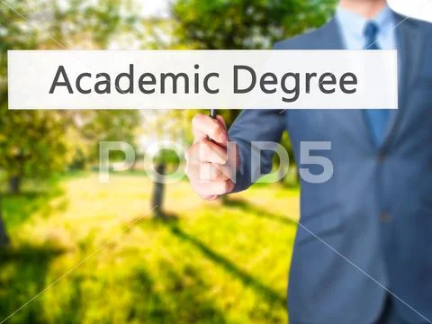 Academic Degree - Business man showing sign Stock Photos