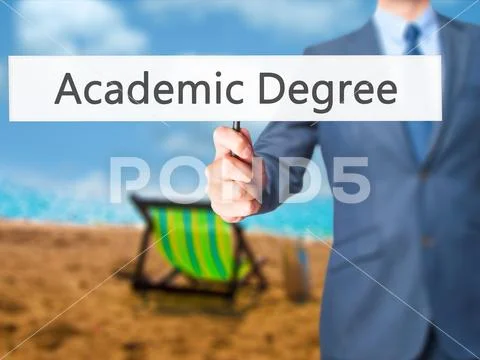 Academic Degree - Business man showing sign Stock Photos