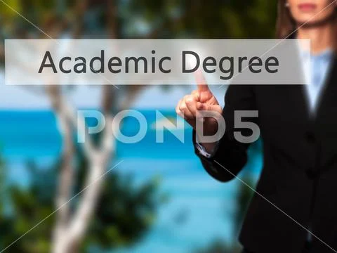 Academic Degree - Isolated female hand touching or pointing to b Stock Photos