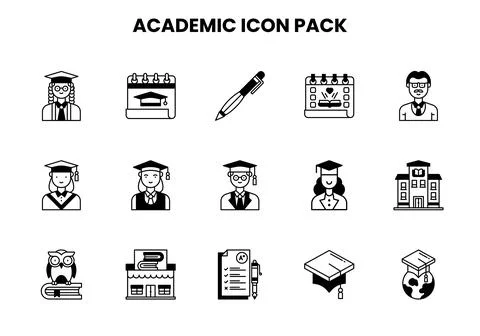 Academic DuoTone Graphics Icons Pack Stock Illustration