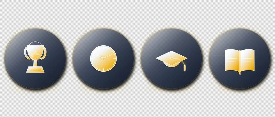 Academic E-learning Education Icons Set with Glassmorphic 3D. Stock Illustration