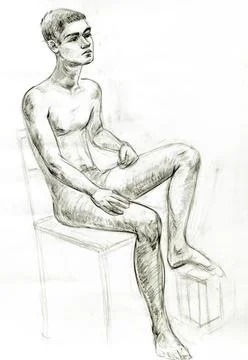 Academic figure drawing of a young guy 库存插图