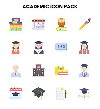 Academic Flat Set Icons Pack Stock Illustration