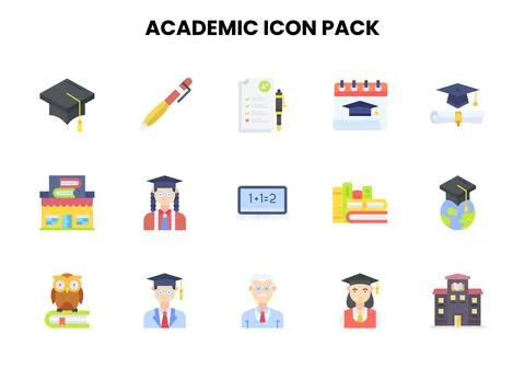 Academic Flat SVG Icons Pack Stock Illustration