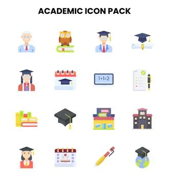 Academic Flat Vector Icons Pack 스톡 일러스트
