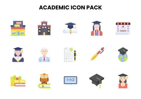 Academic Flat Vector Icons Pack Stock Illustration