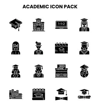 Academic Glyph Vector Icons Pack Stock Illustration