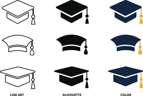 Academic graduation cap icon set Stock Illustration