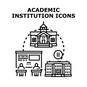 Academic institution concept vector icons set Stock Illustration