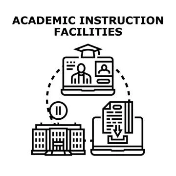 Academic instruction facilities providing online and campus education Stock Illustration