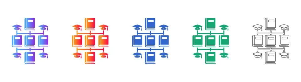 Academic Knowledge Network and Graduation Cap Icons Illustrazione stock