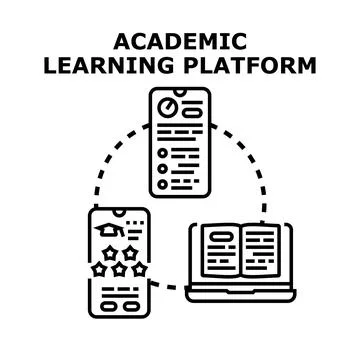 Academic learning platform connecting students and digital resources Stock Illustration