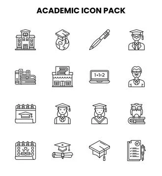 Academic Line Graphics Icons Pack Stock Illustration