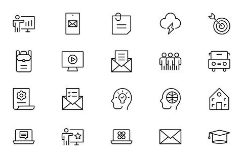 Academic line icon set. studying and science. Includes human brain, fields .. Stock Illustration